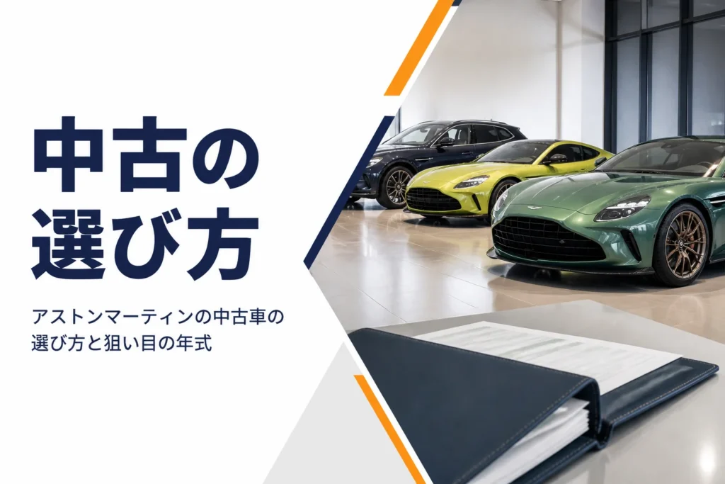 年式の違う高級GTクーペとSUVが並ぶ中古車ショールームのイメージ