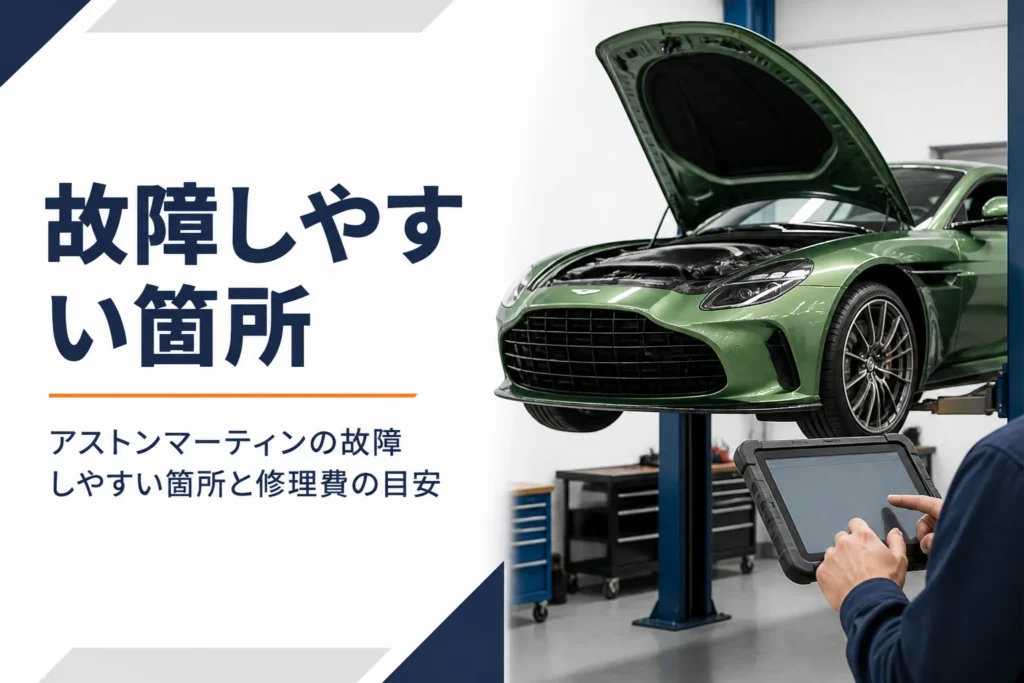 整備工場で点検を受ける高級GTクーペのイメージ